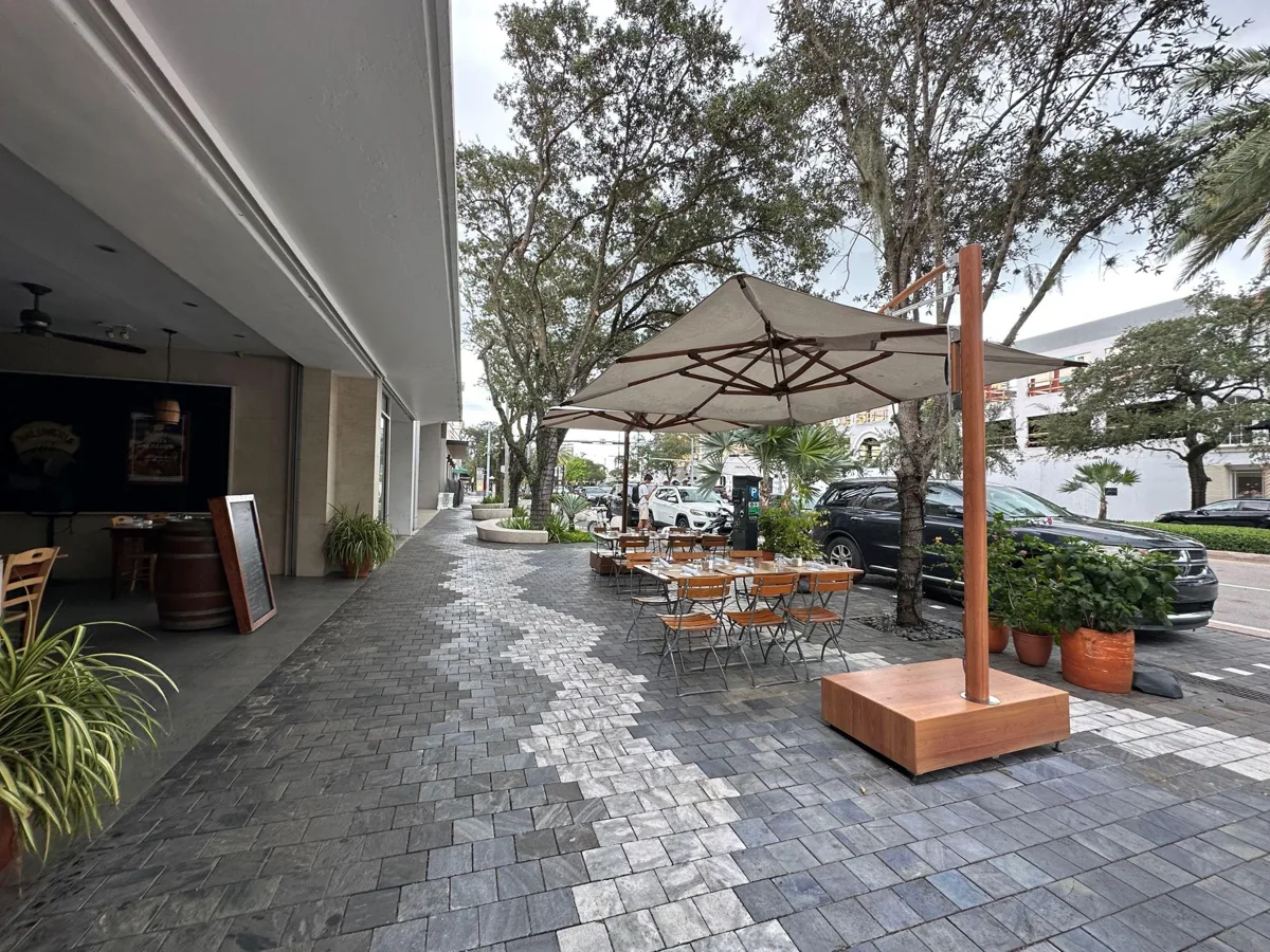 Shaded restaurant patio in Downtown Hollywood