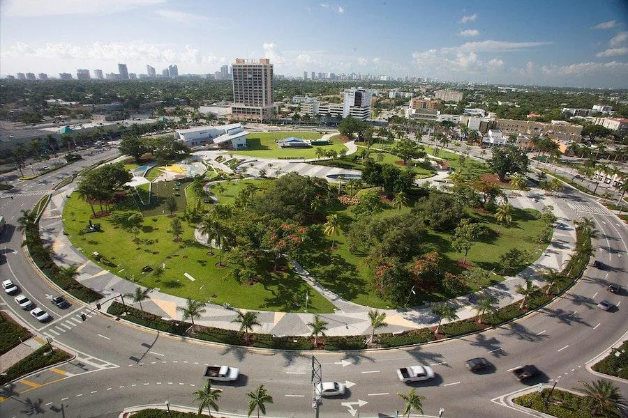 Aerial view of ArtsPark at Young Circle and surrounding roads